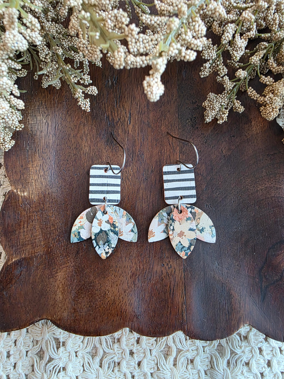 Rosemary Wildflower Striped Petal Dangle Earrings