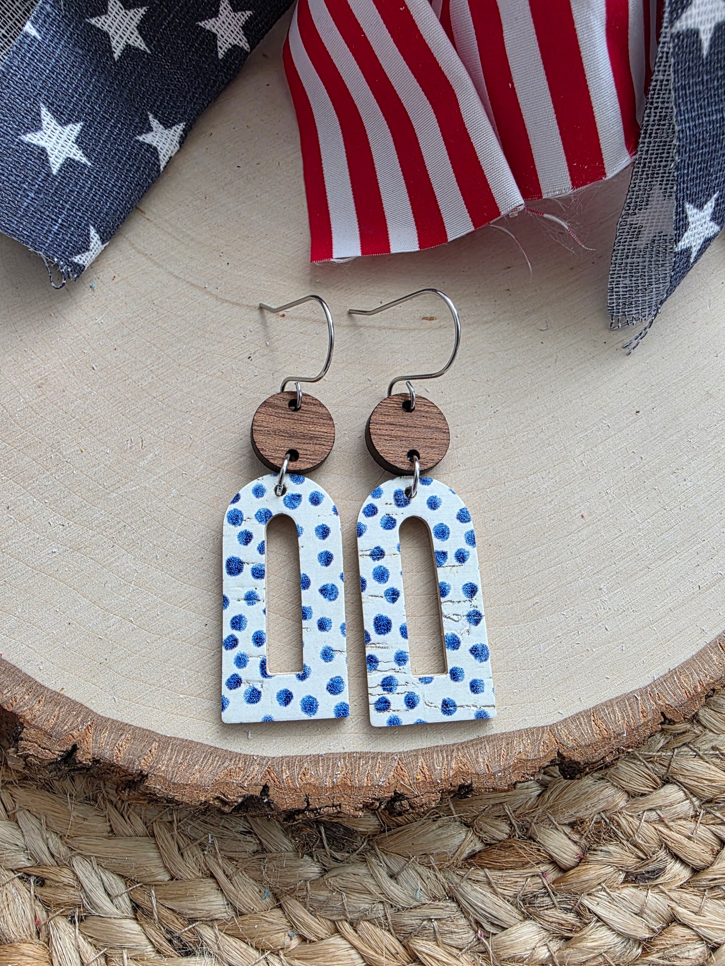 White & Blue Dotted Window Arch Earrings