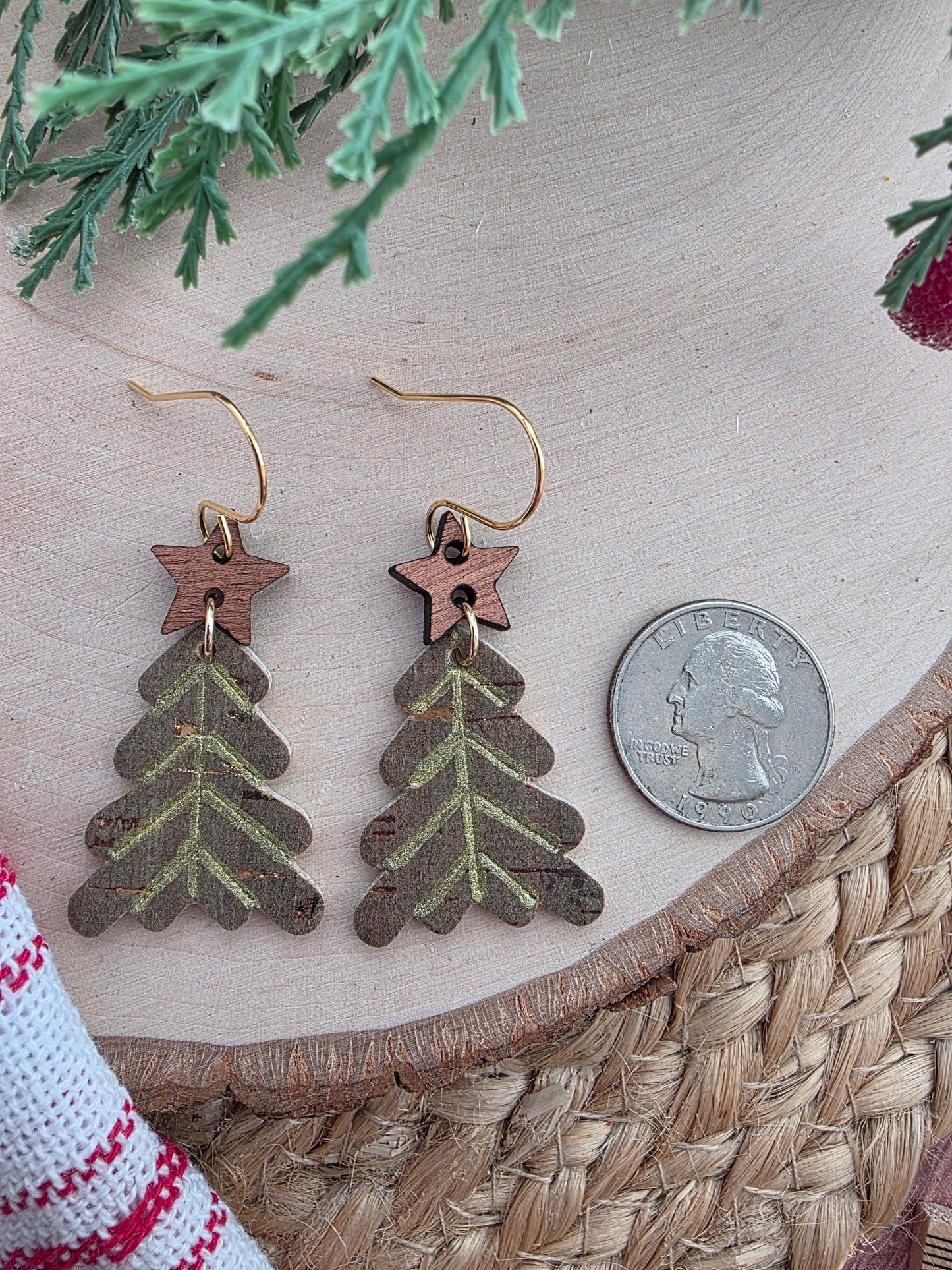 Little Green & Gold Retro Christmas Tree Earrings
