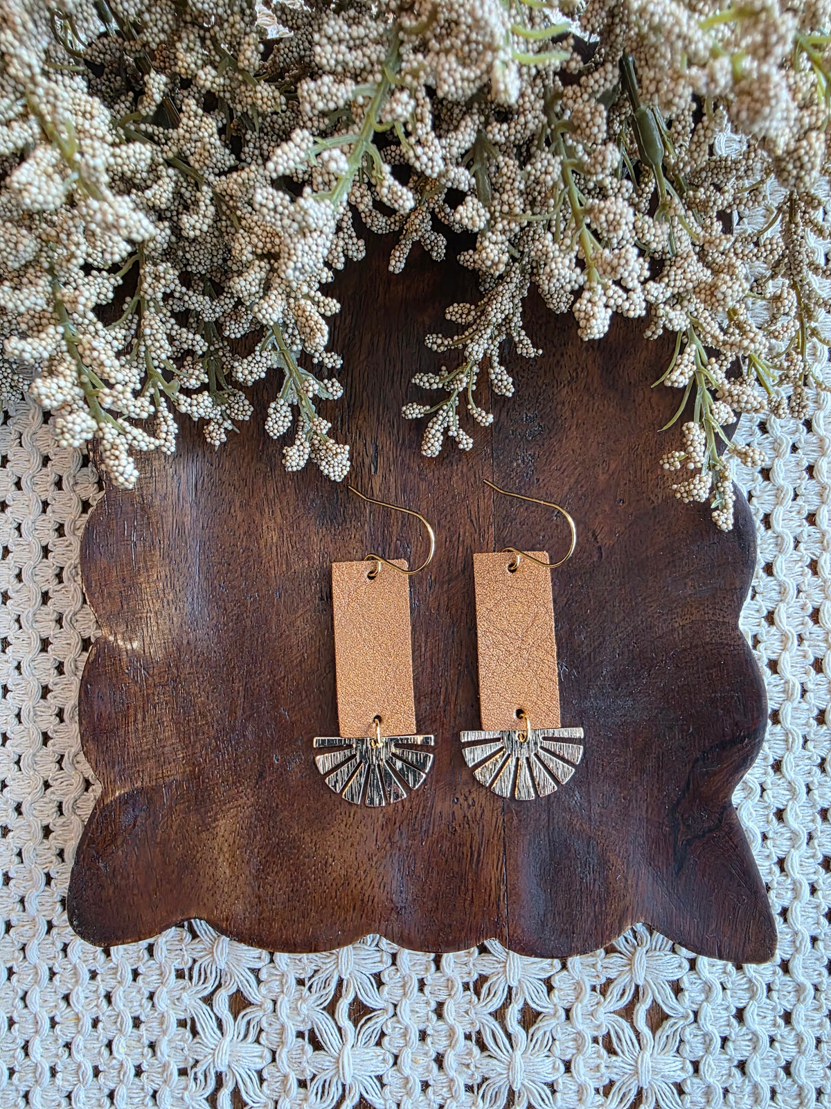 Brown & Gold Sunray Bar Earrings