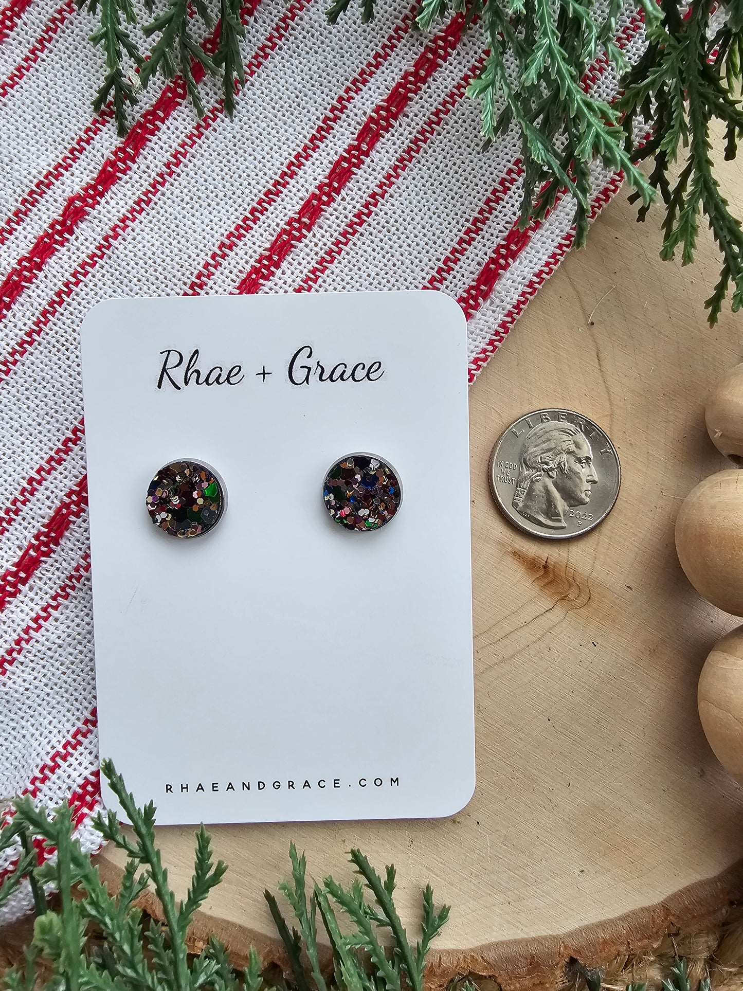 Jewel Glitter Stud Earrings - 12mm