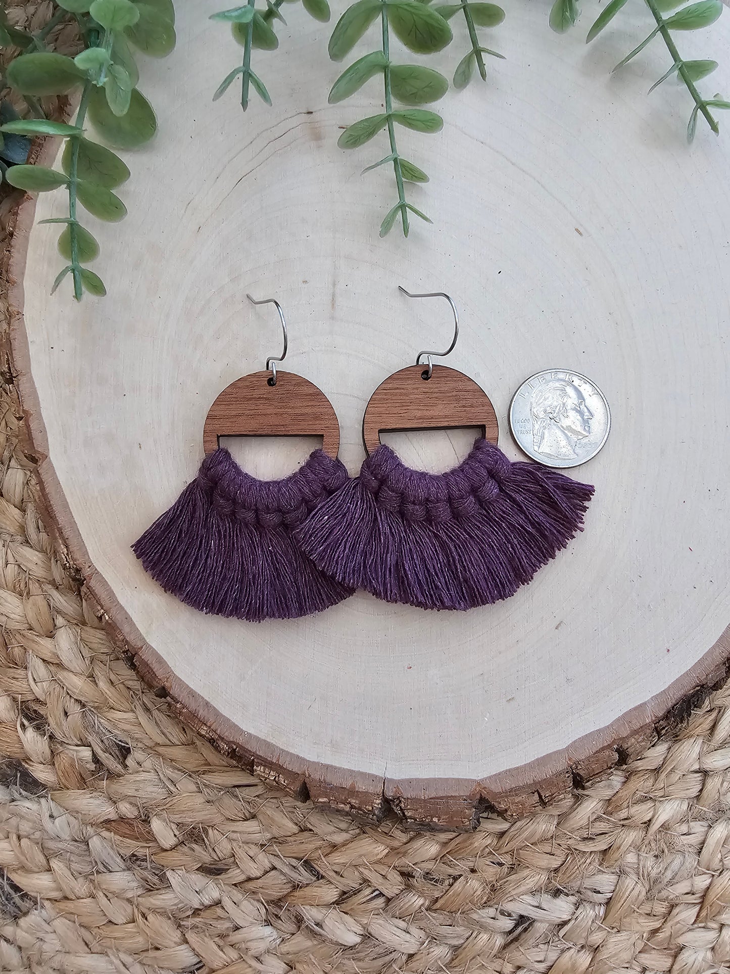 Berry Circle Macramé Earrings