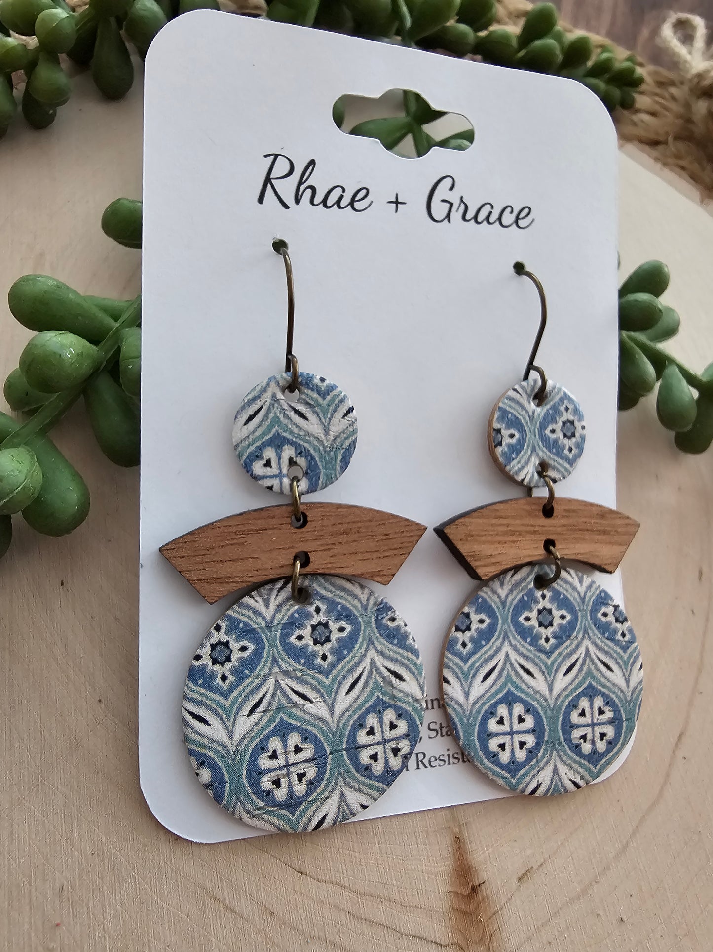 Blue Tile Circle Earrings