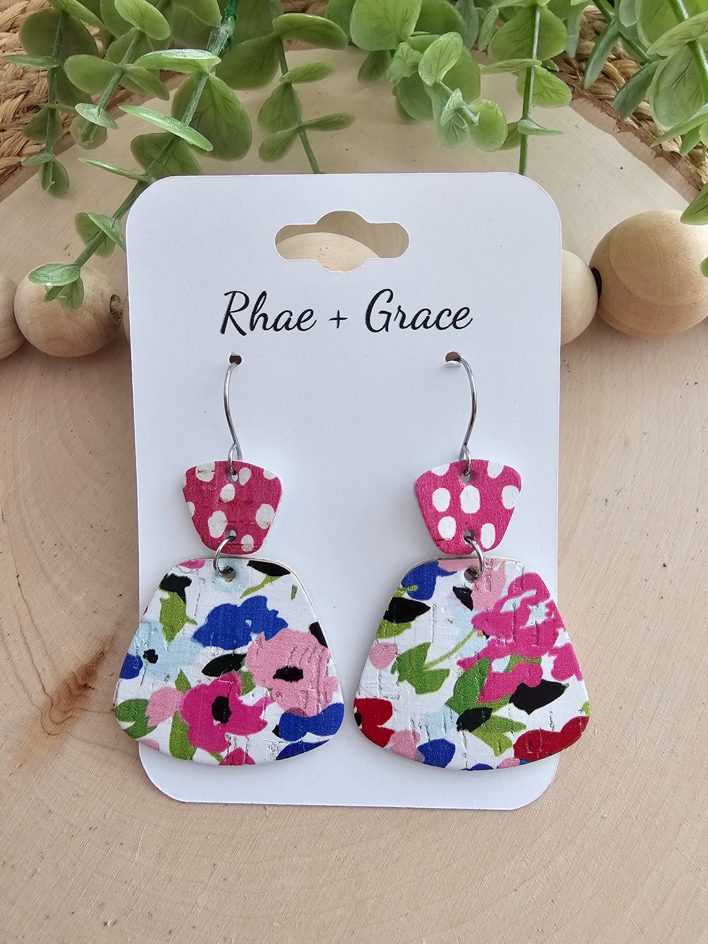 Floral & Dots Rounded Trapezoid Earrings