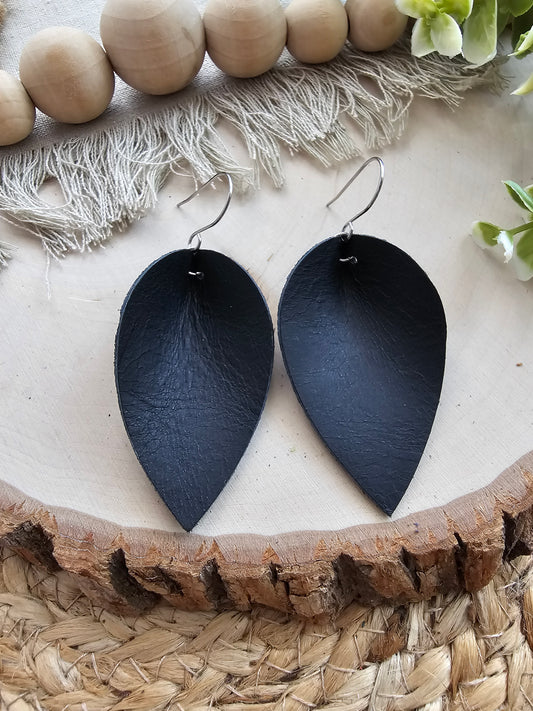 Distressed Matte Black Pinched Petal Earrings - Large (2.5")