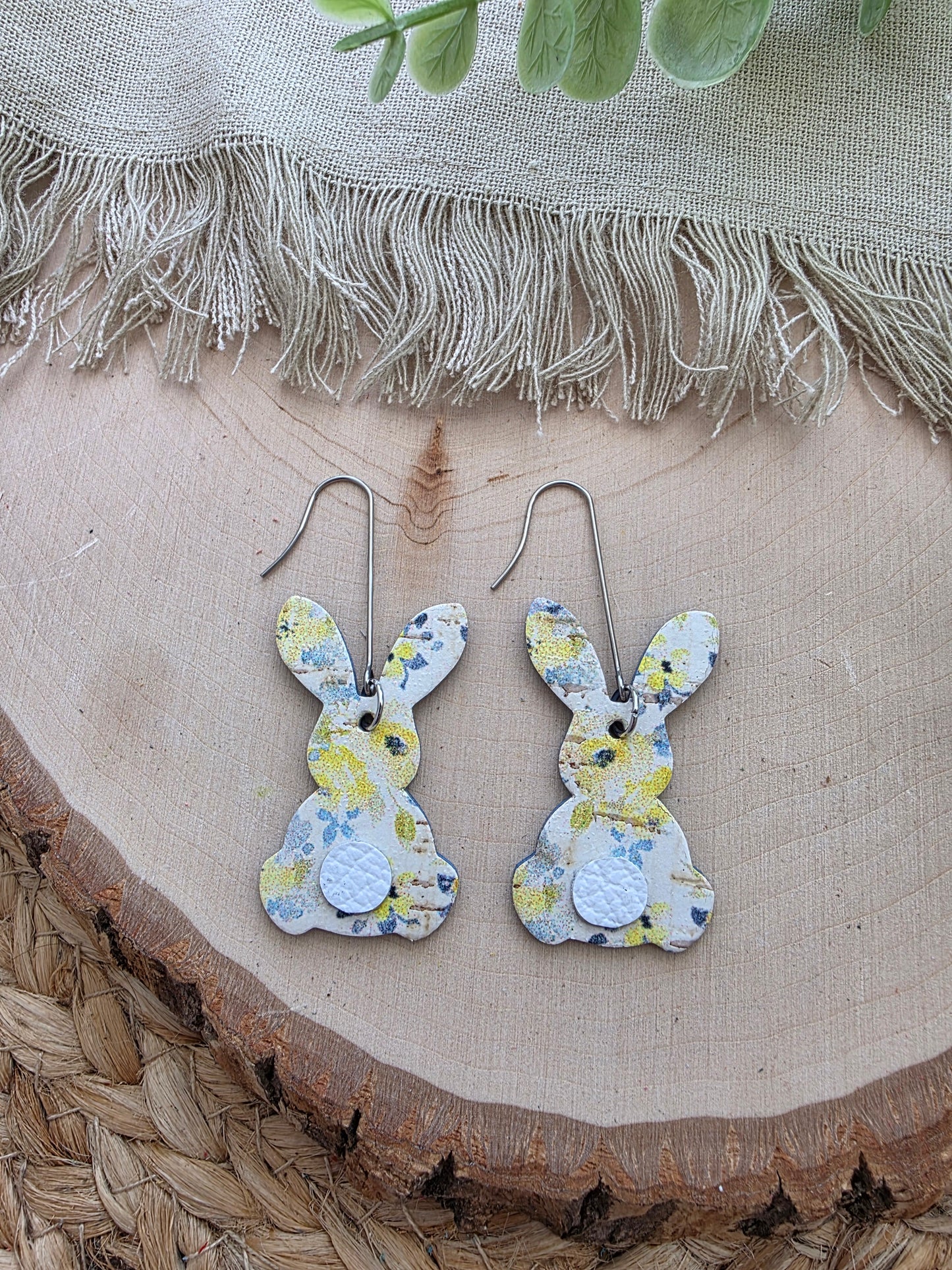 Yellow & Blue Floral Bunny Earrings