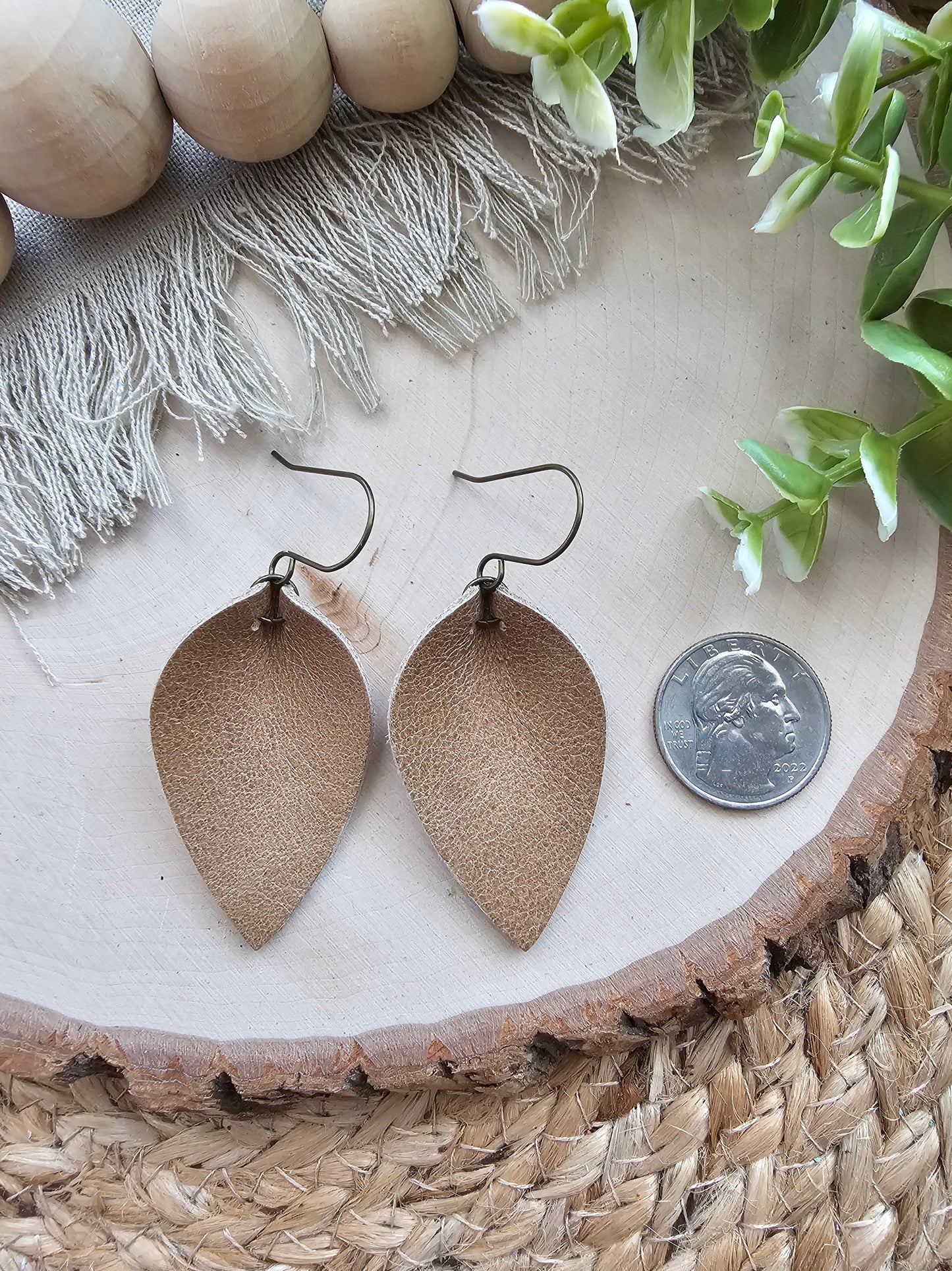 Camel Tan Pinched Petal Earrings - Small (2")