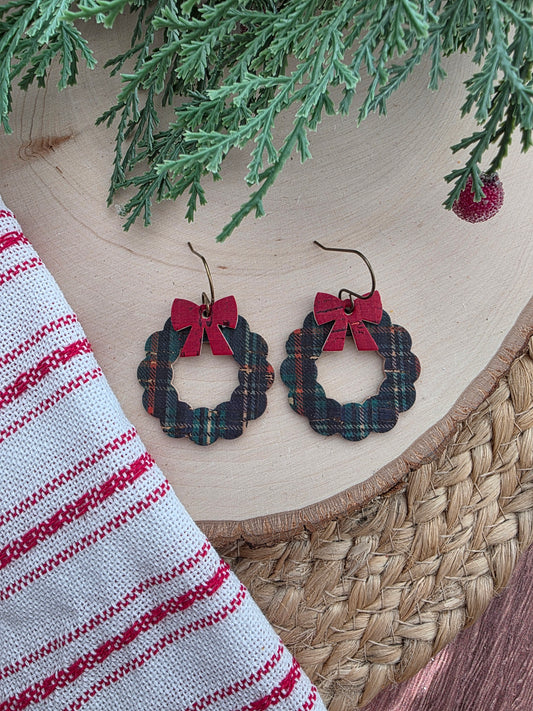 Irish Plaid Christmas Wreath Earrings