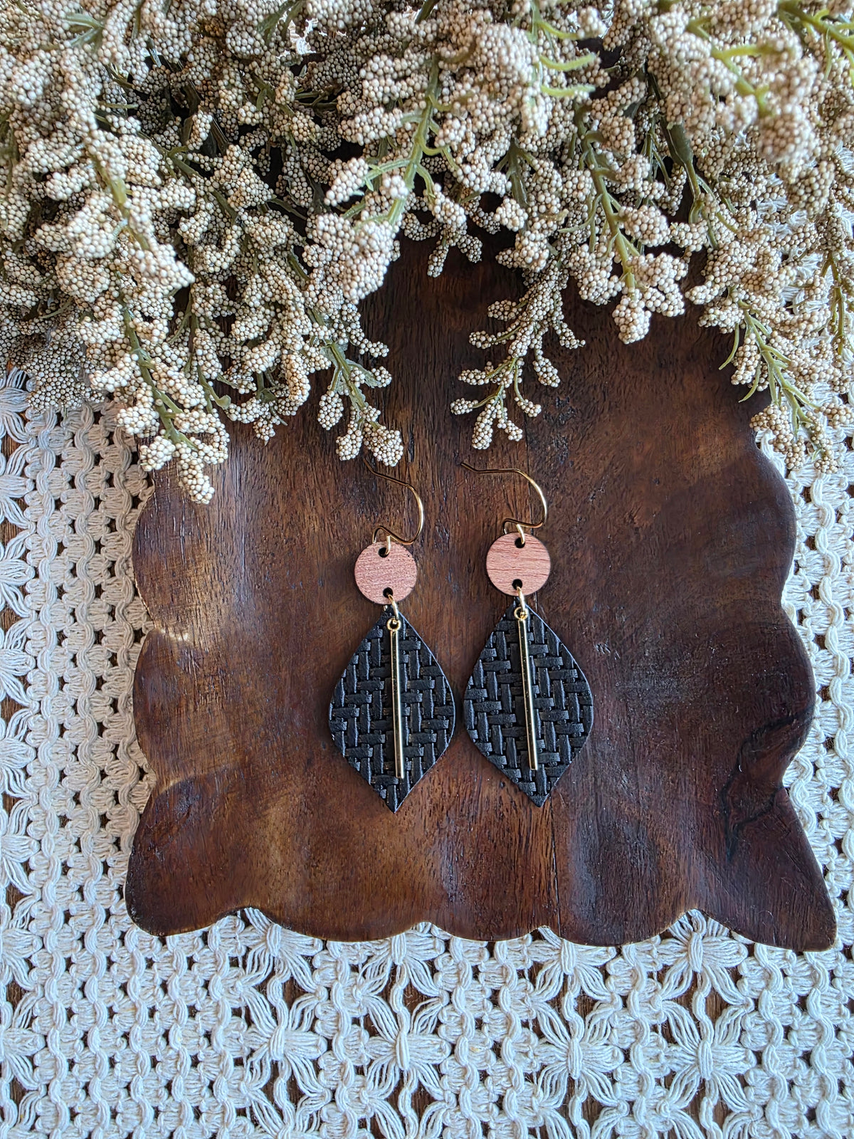 Black Woven Pointed Petal Earrings