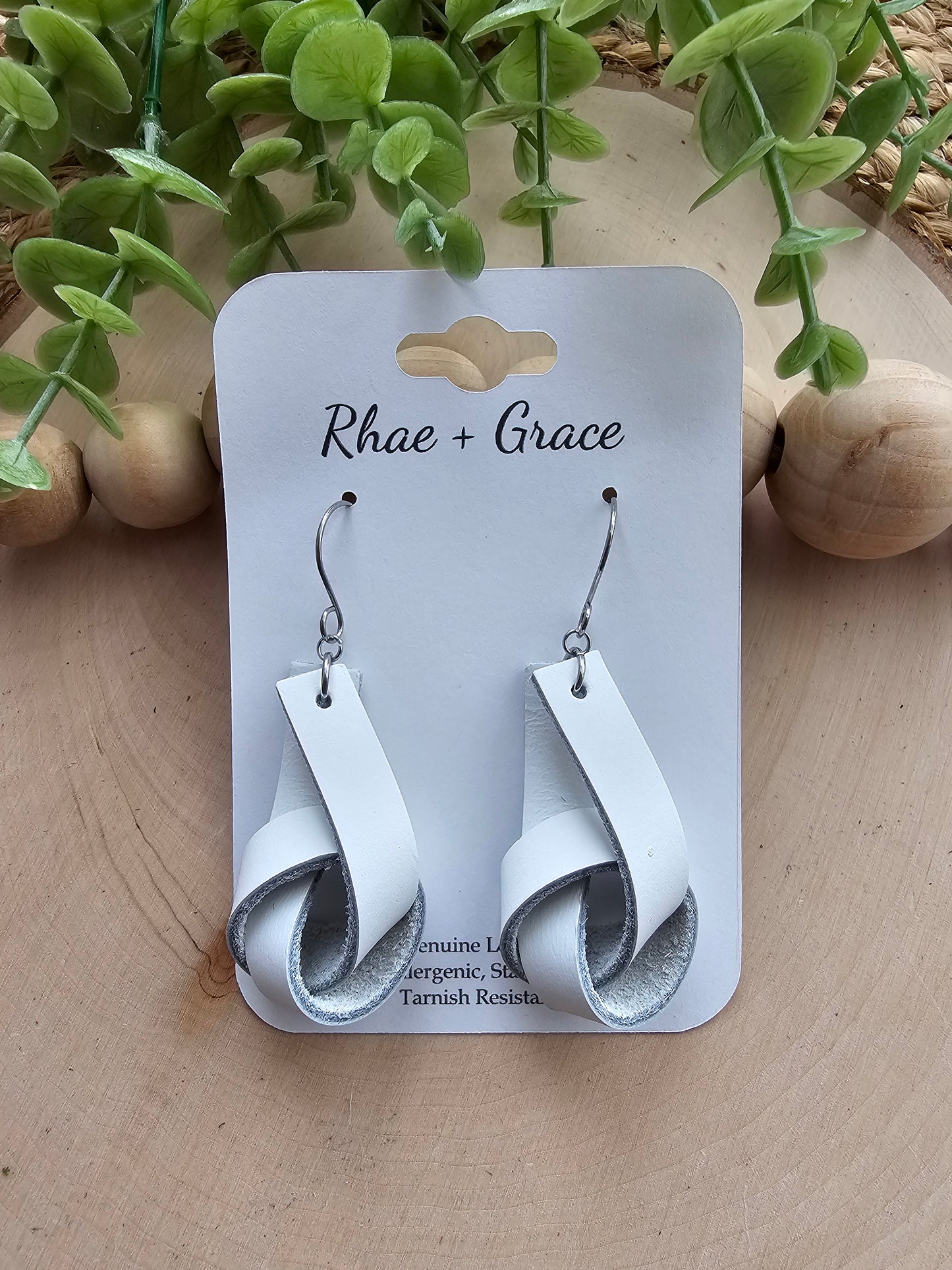 White Wide Leather Knot Earrings