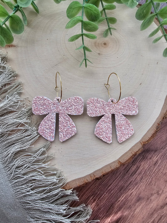 Soft Pink Glitter Bow Earrings