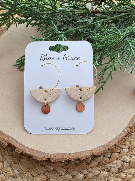 Beige Crescent Drop Hoop Earrings