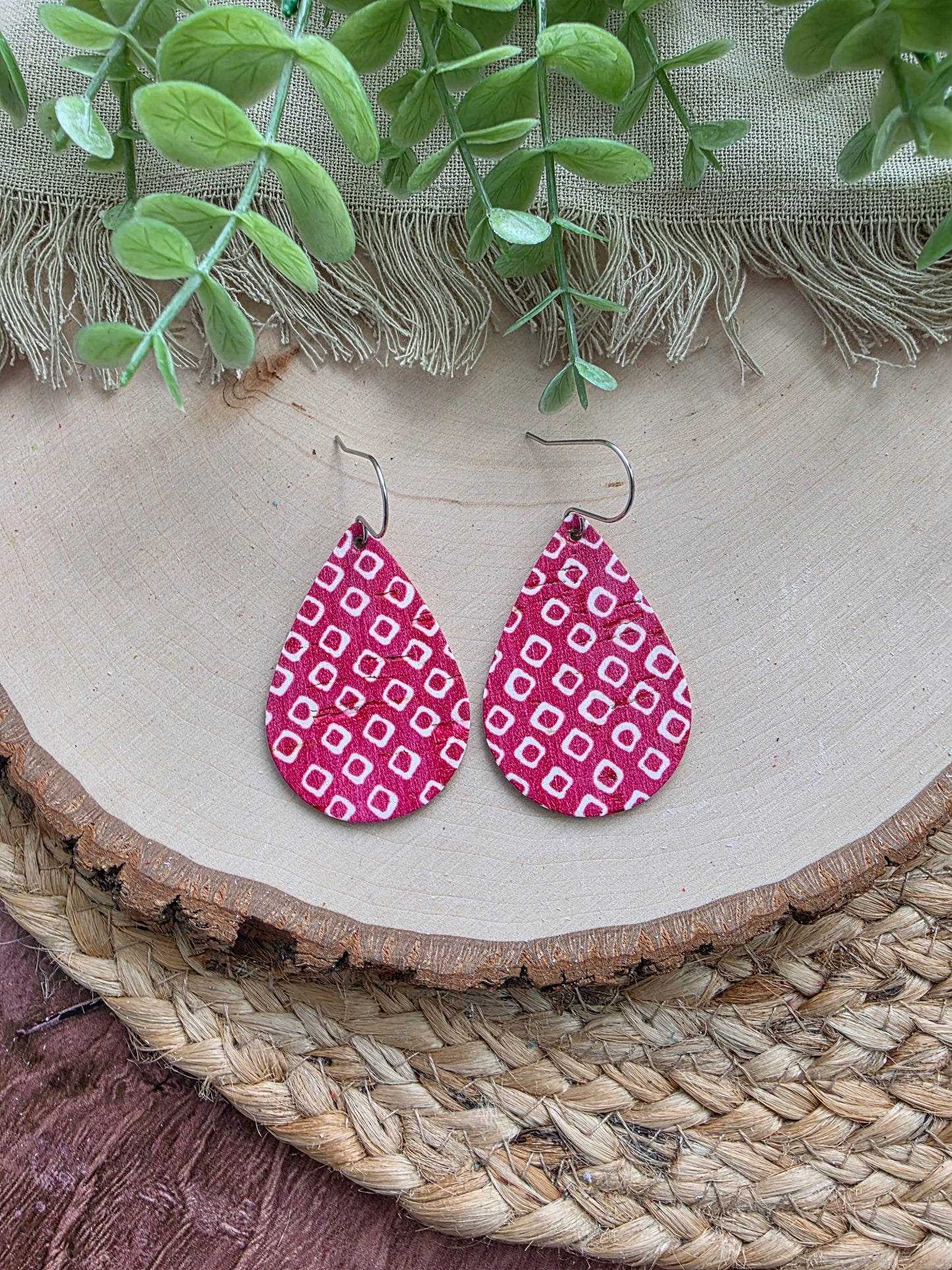 Cherry Red & White Teardrop Earrings - Medium