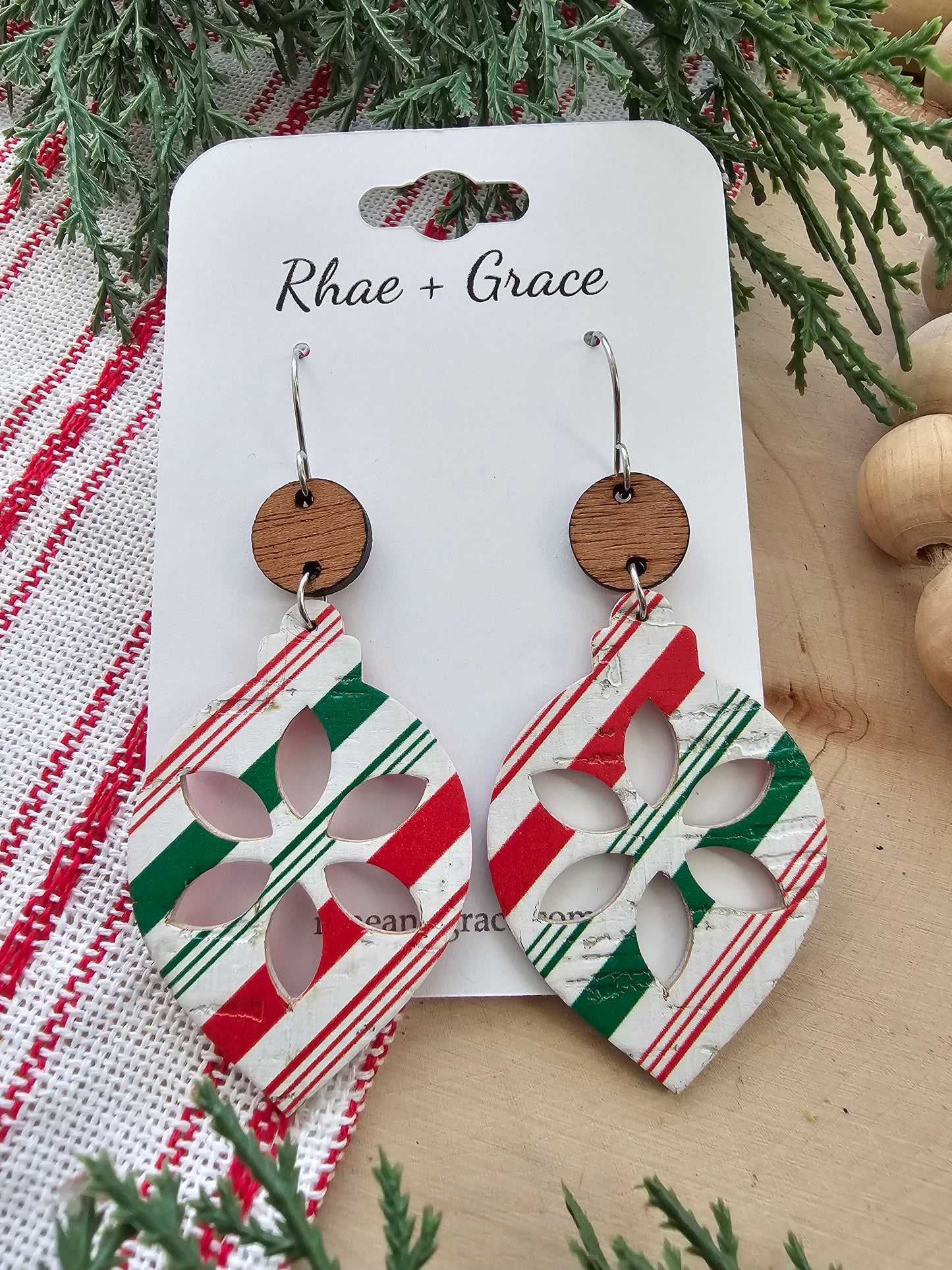 Candy Striped Christmas Ornament Earrings