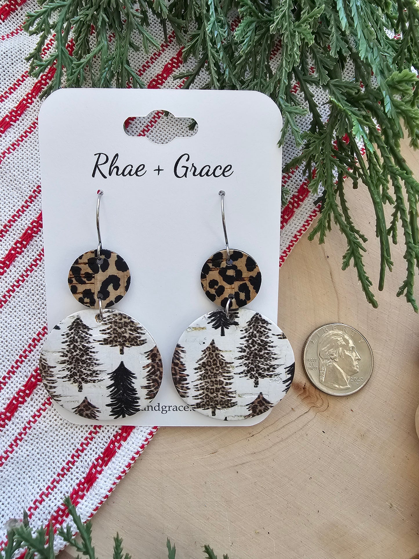 Leopard Print Christmas Tree Circle Drop Earrings