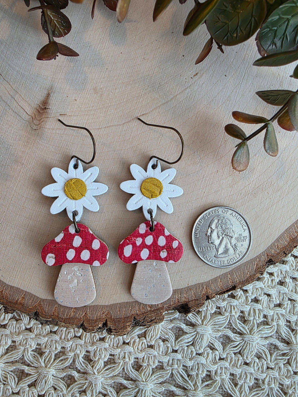 Whimsical Toadstool Earrings - Red