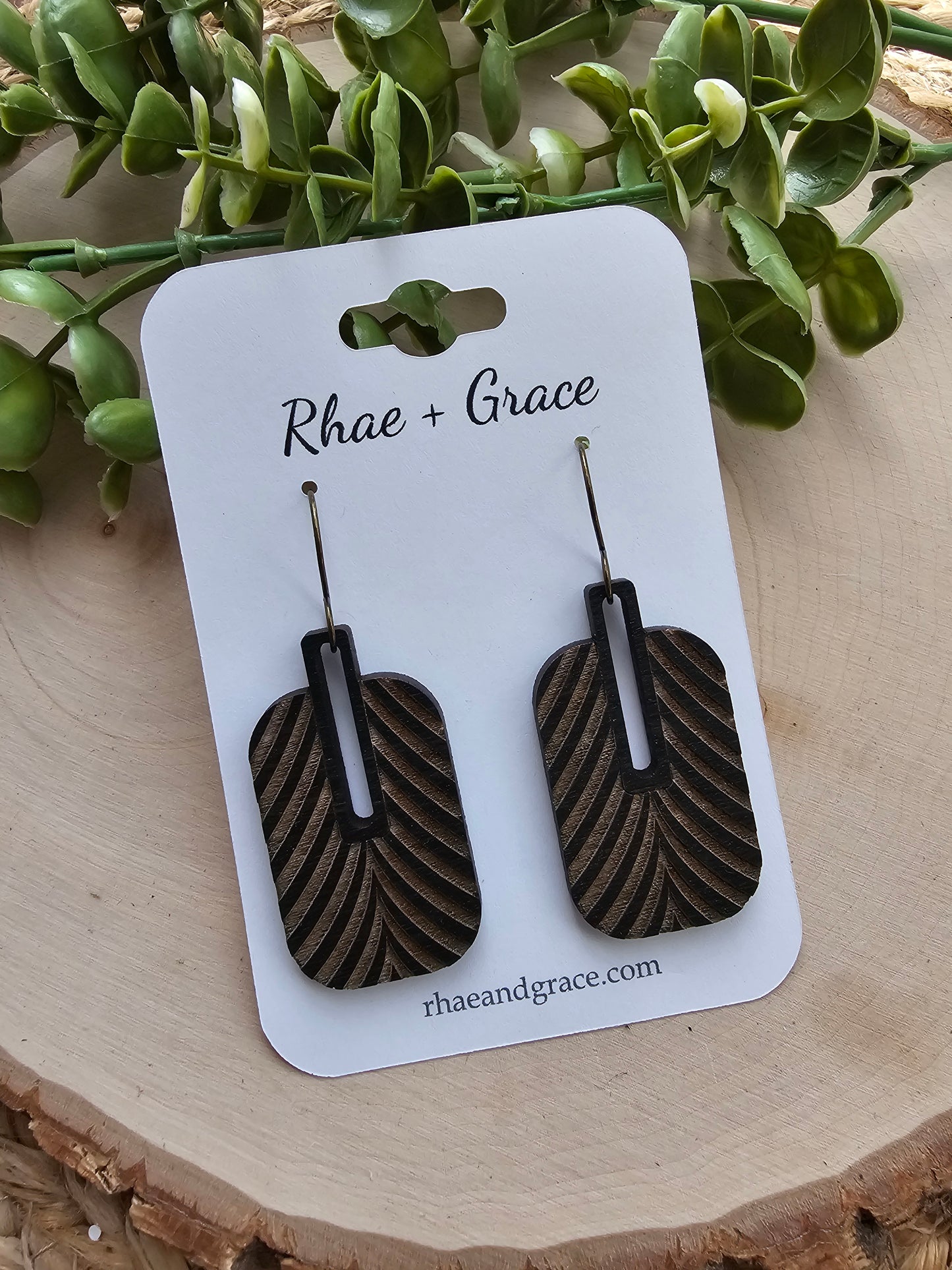 Black Stained Wood Paddle Earrings