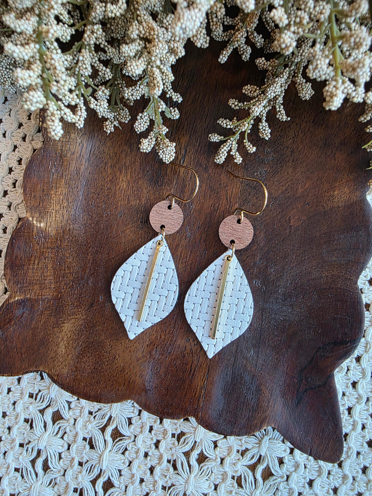 White Woven Pointed Petal Earrings