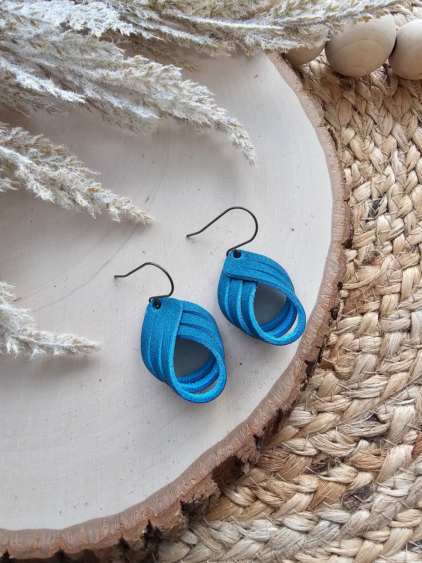 Teal Sculpted Loop Earrings