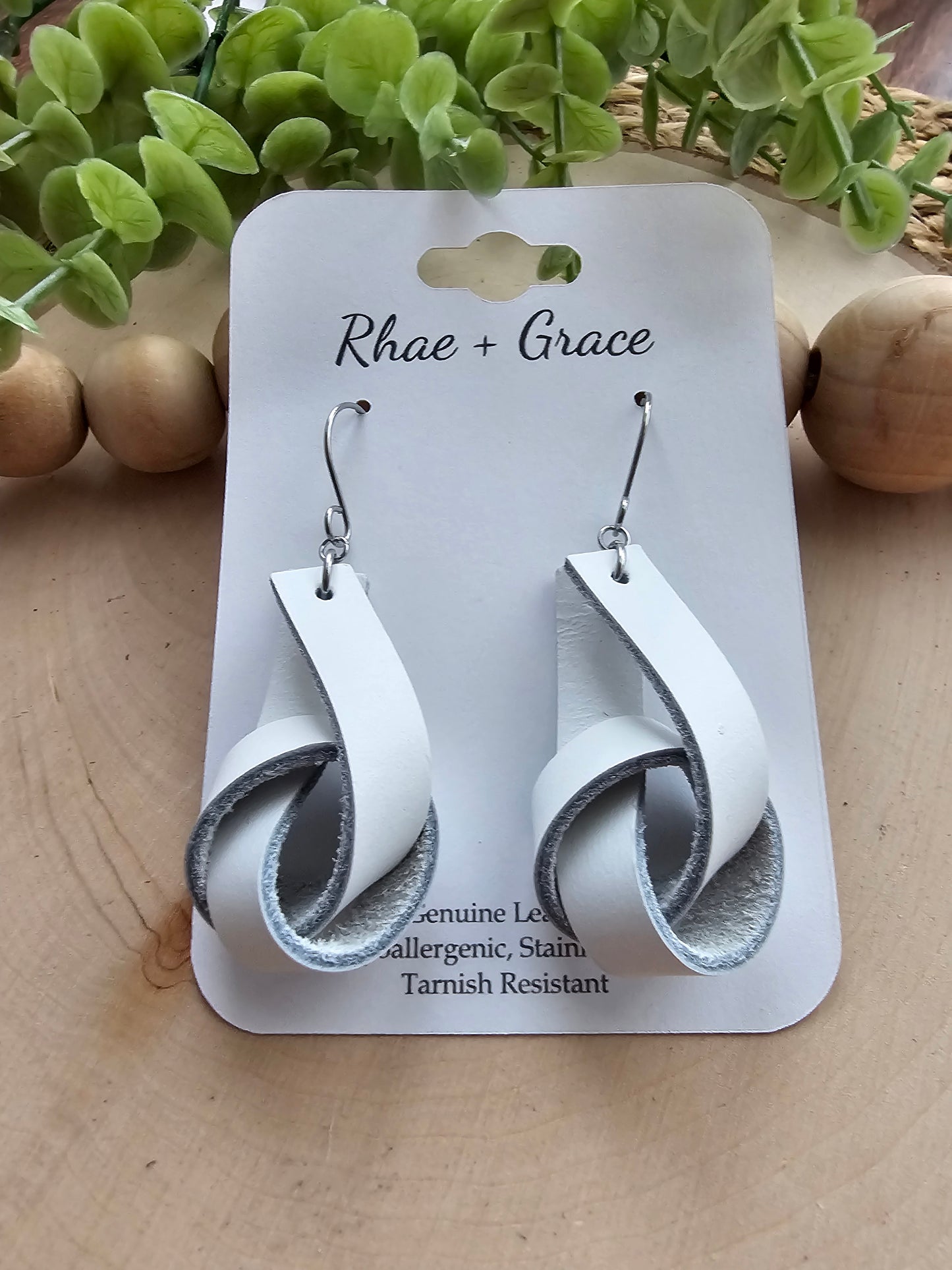 White Wide Leather Knot Earrings