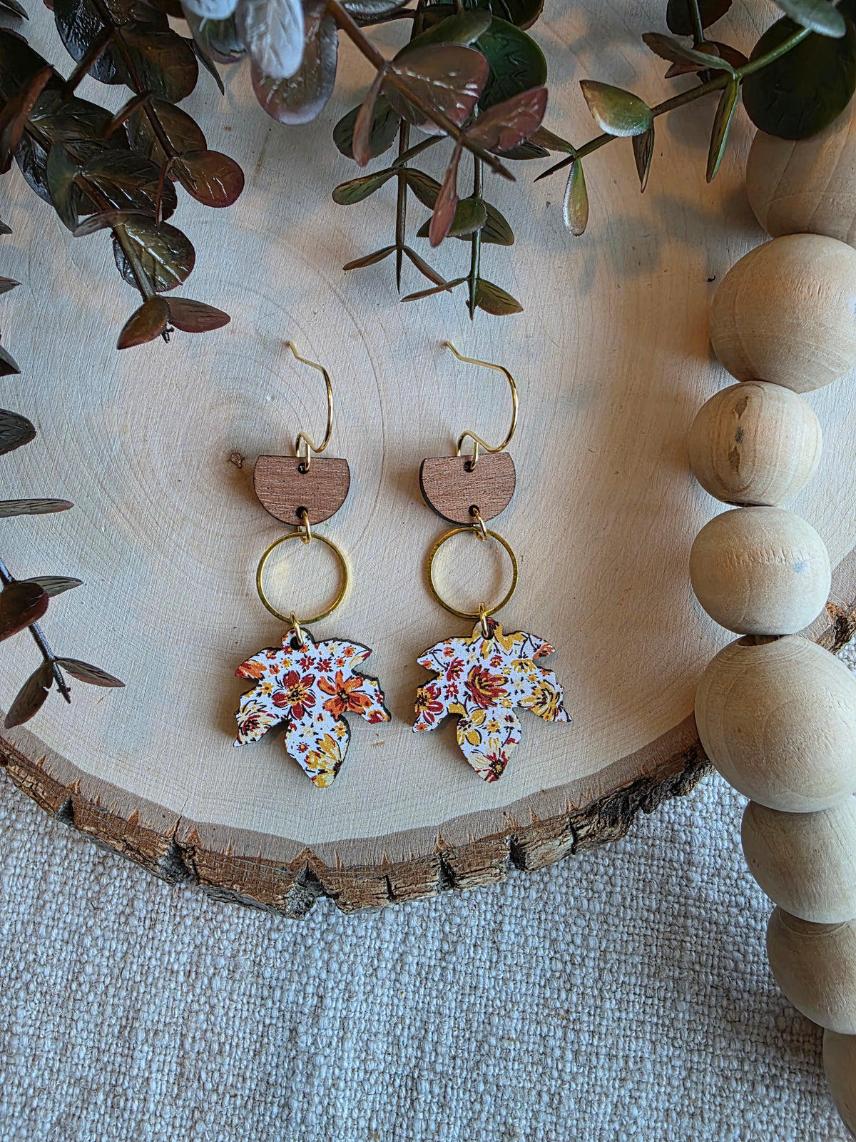 Vintage Floral Maple Leaf Dangle Earrings