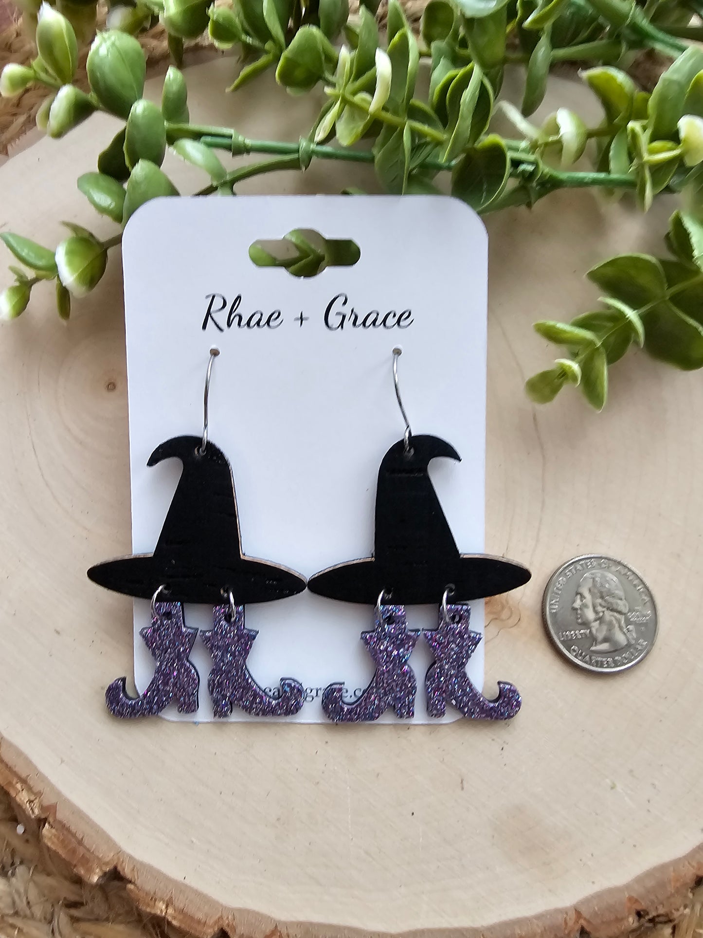 Witch Hat Purple Glitter Boots Earrings