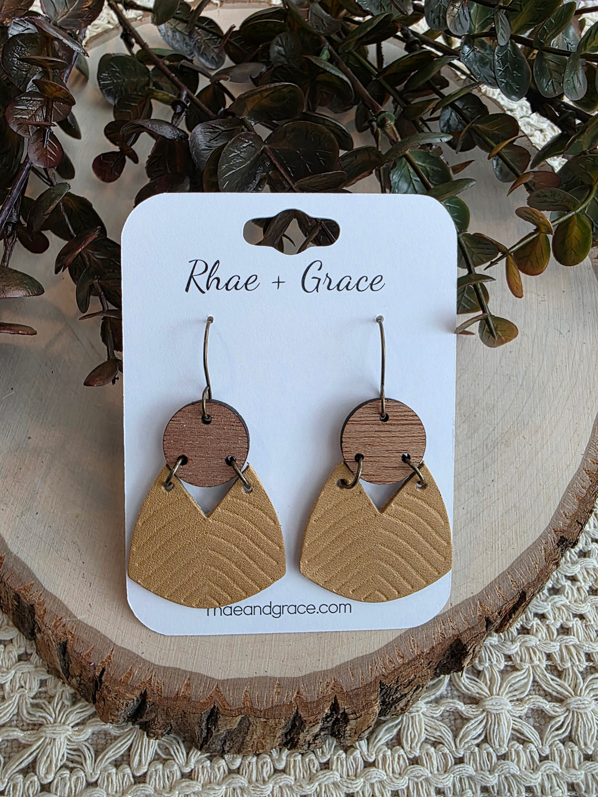 Geometric Boho Embossed Chevron Earrings - Tan