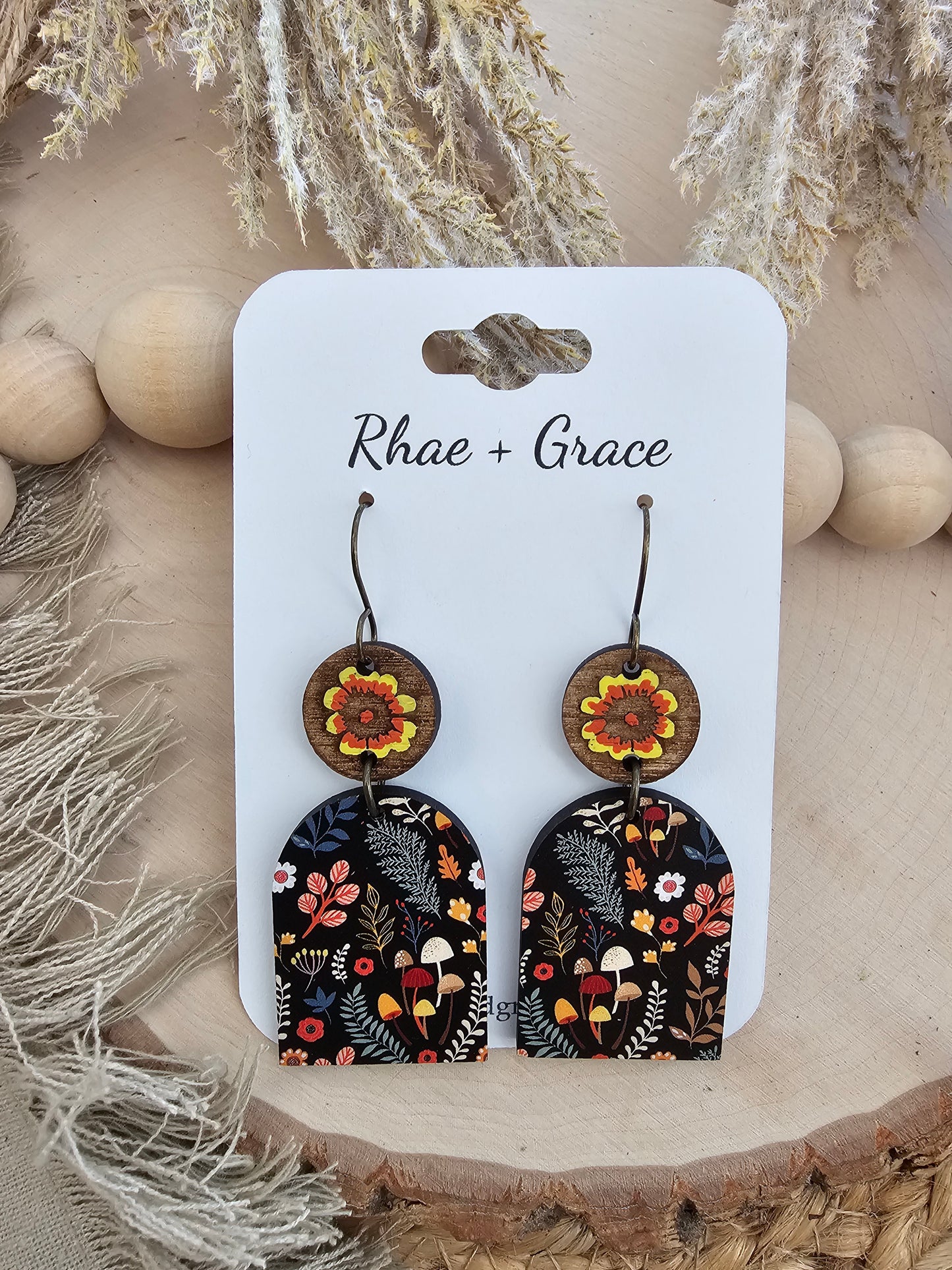 Autumn Mushroom Floral Closed Arch Drop Earrings