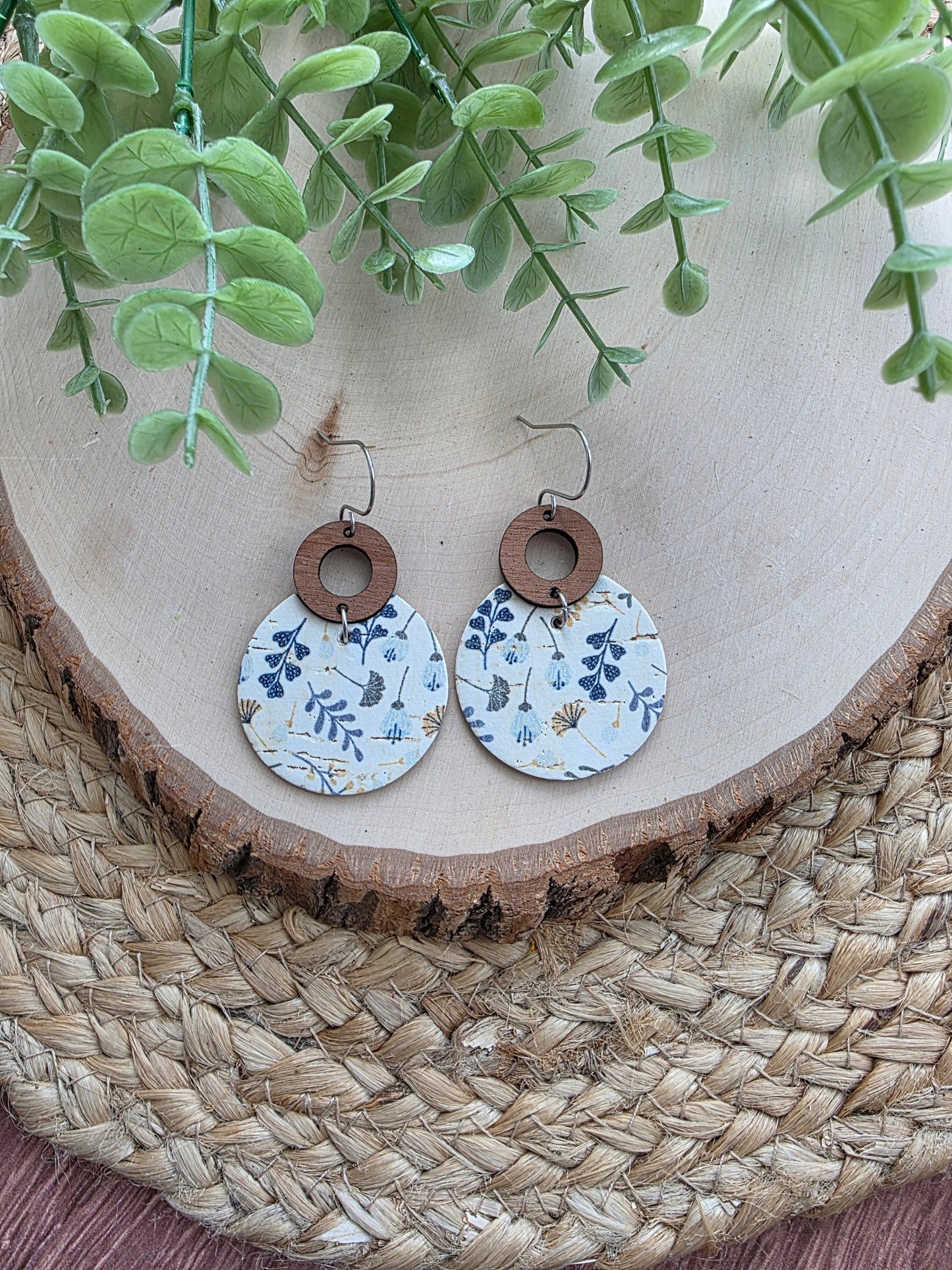 Blue & Mustard Floral Circle Earrings