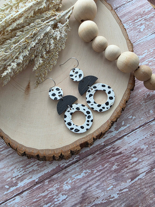 Black & White Spotted Geometric Circle Stacked Earrings