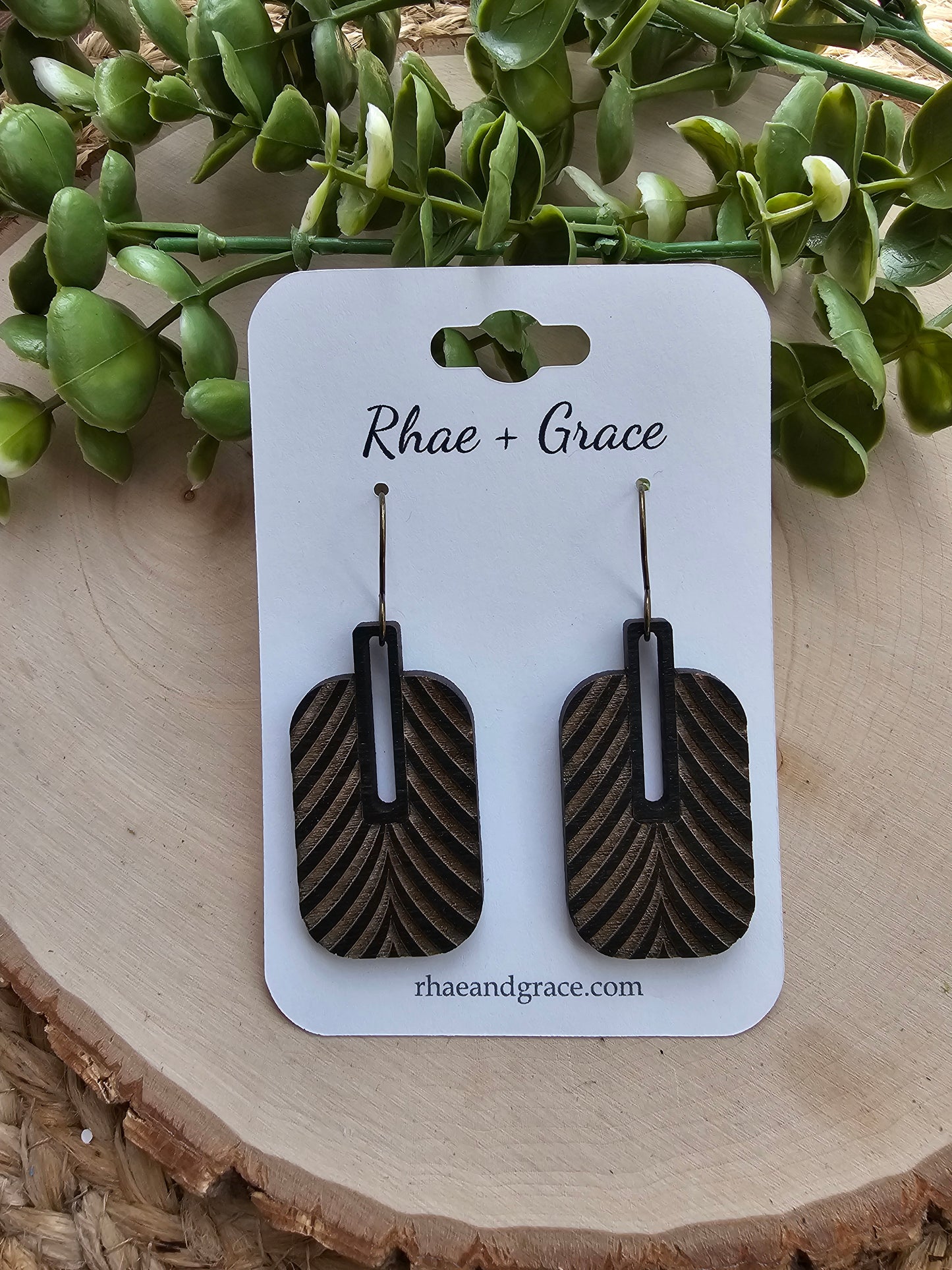 Black Stained Wood Paddle Earrings