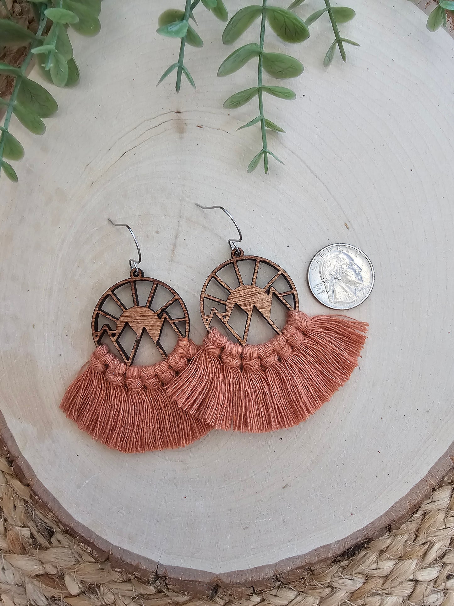 Mountain Sunrise Macramé Earrings - Orange