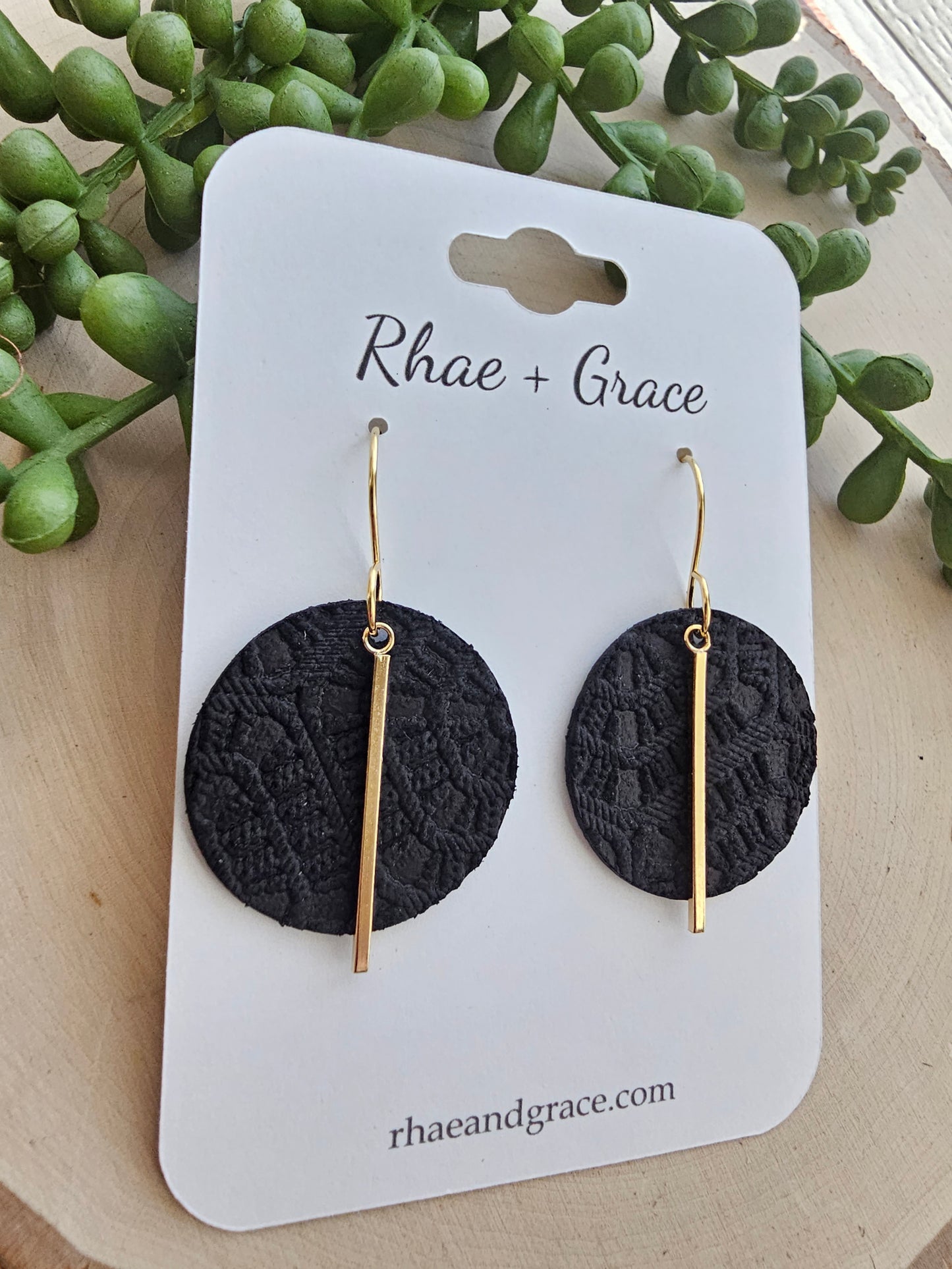 Black & Gold Embossed Circle Drop Earrings