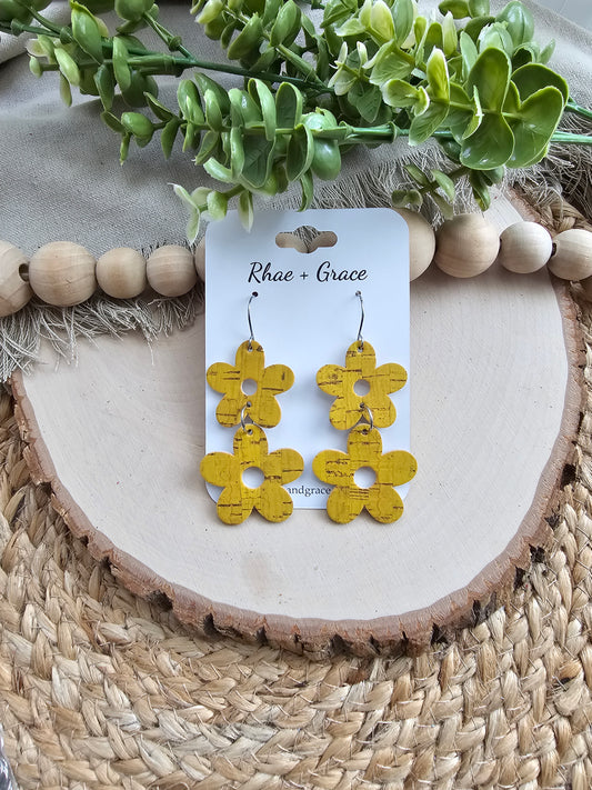 Yellow Stacked Flower Earrings