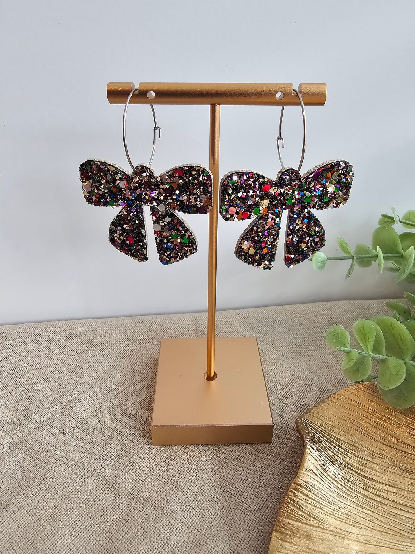 Jewel Glitter Bow Earrings