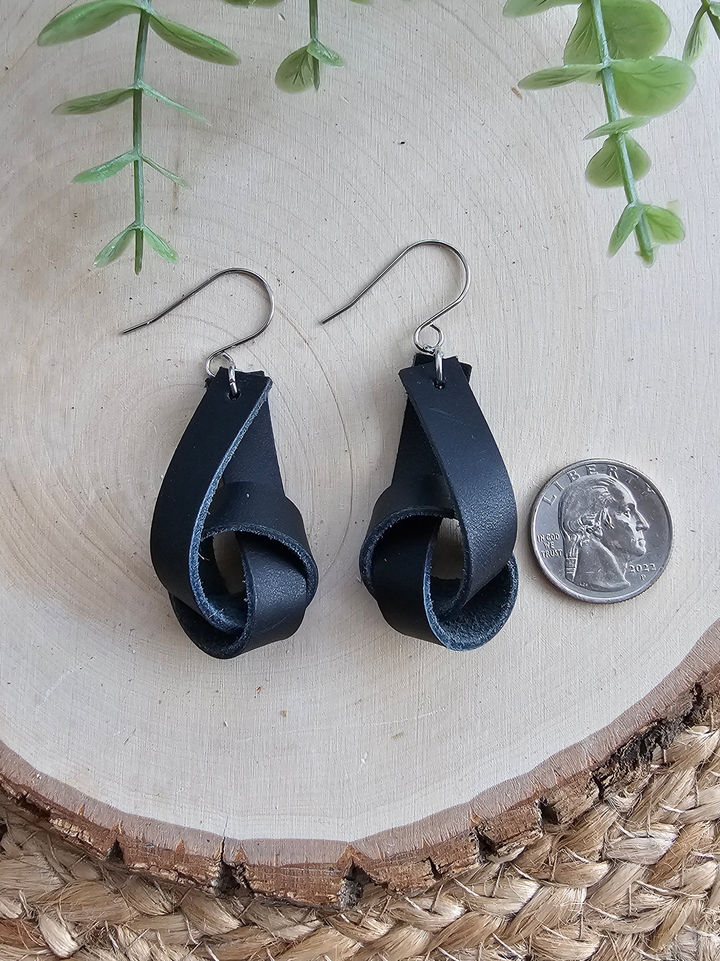 Black Wide Leather Knot Earrings