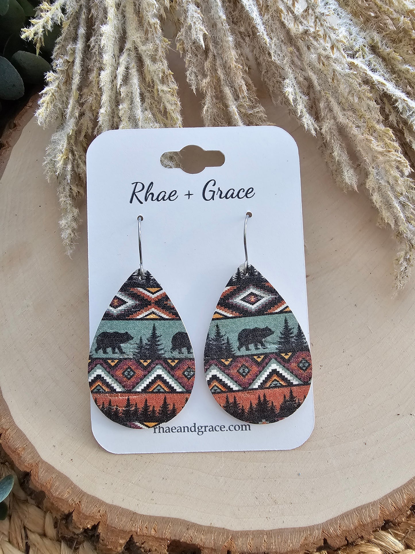 Tribal Bear Teardrop Earrings - Medium