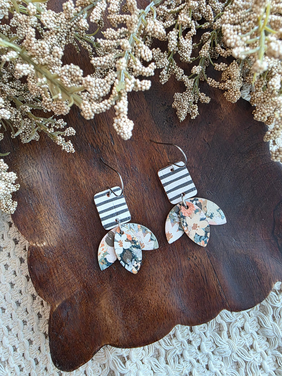 Rosemary Wildflower Striped Petal Dangle Earrings