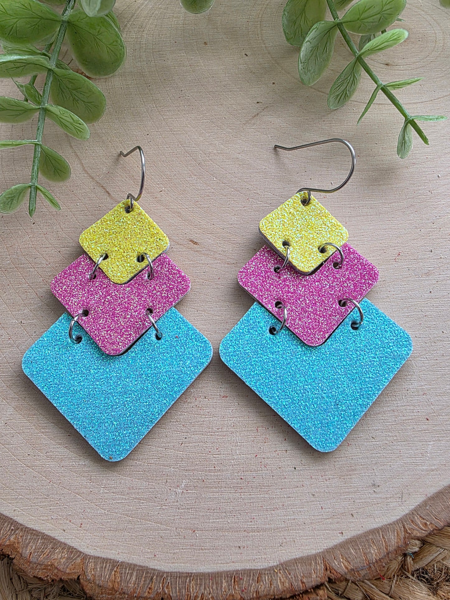 Glitter Colorblock Stacked Modern Chevron Earrings