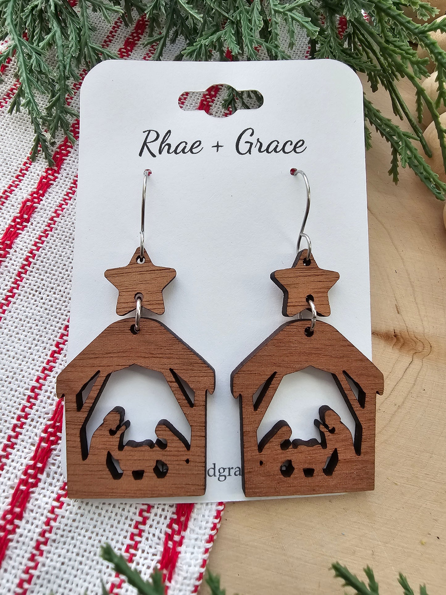 Nativity Scene Wood Earrings