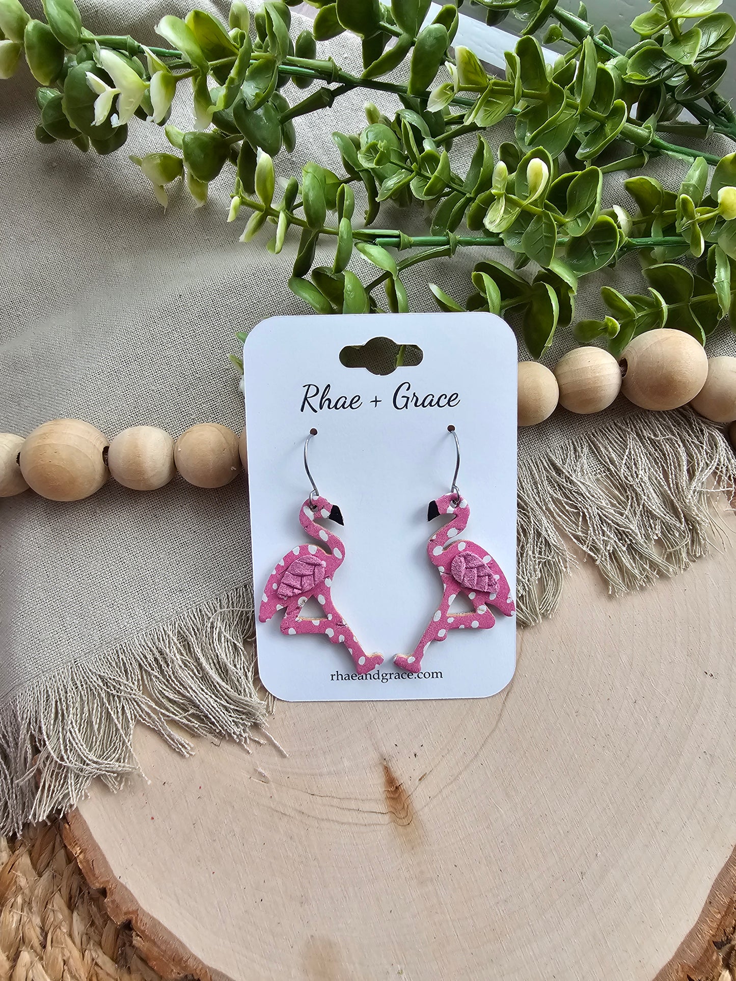 Pink Dotted Flamingo Earrings