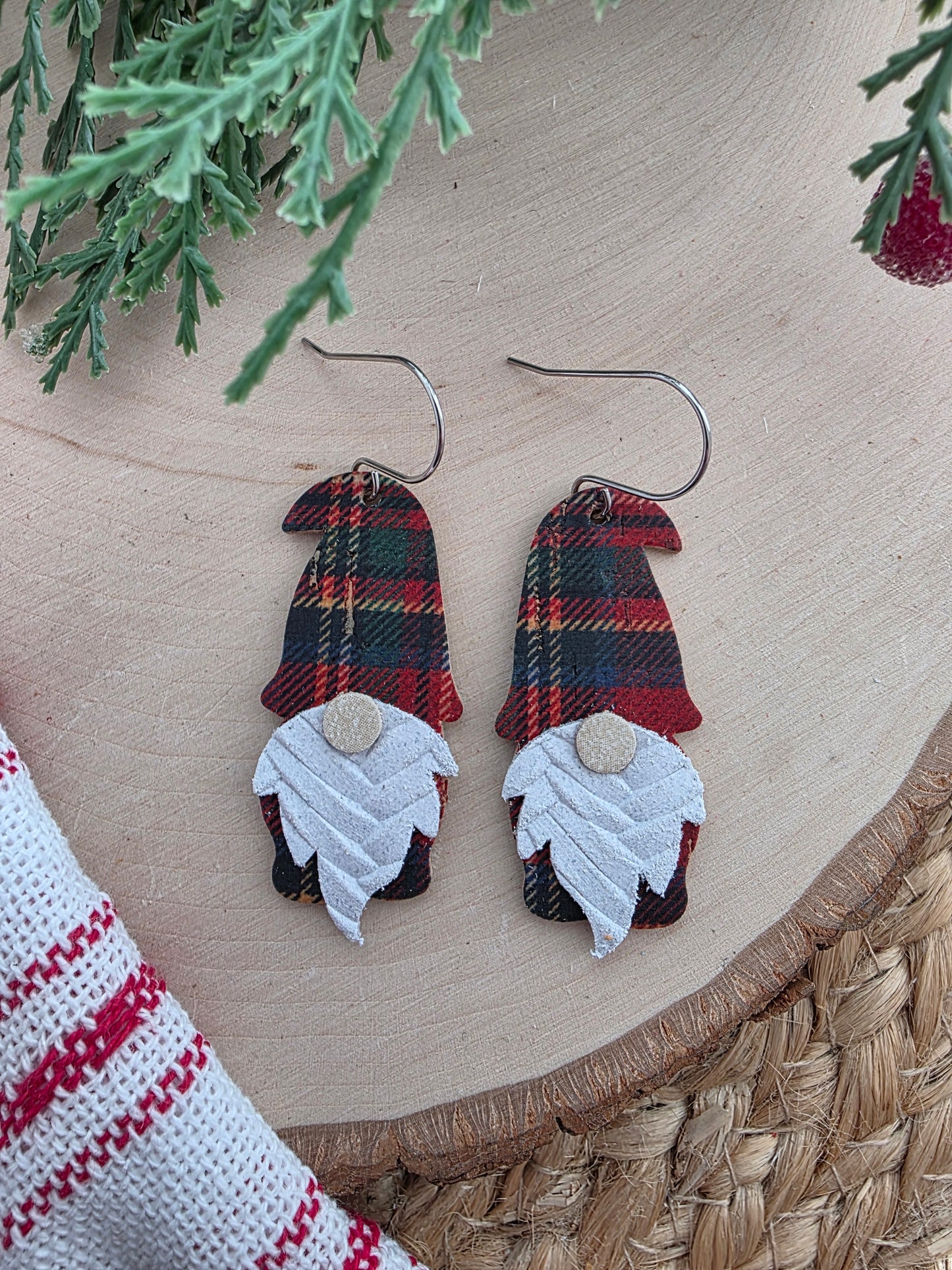 Red Plaid Gnome Earrings