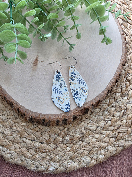 Blue & Mustard Floral Wedge Earrings