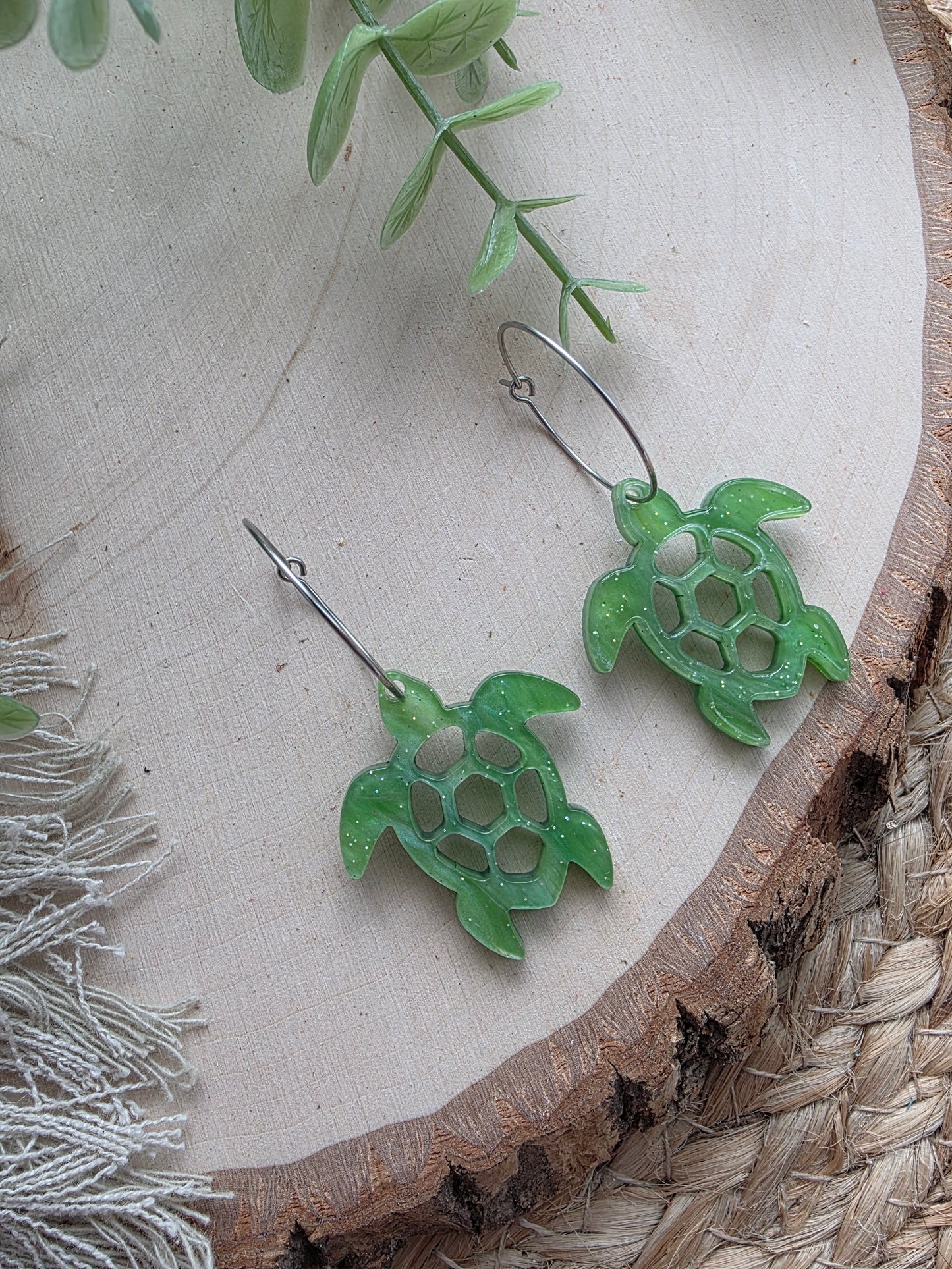 Green Sea Turtle Hoop Earrings