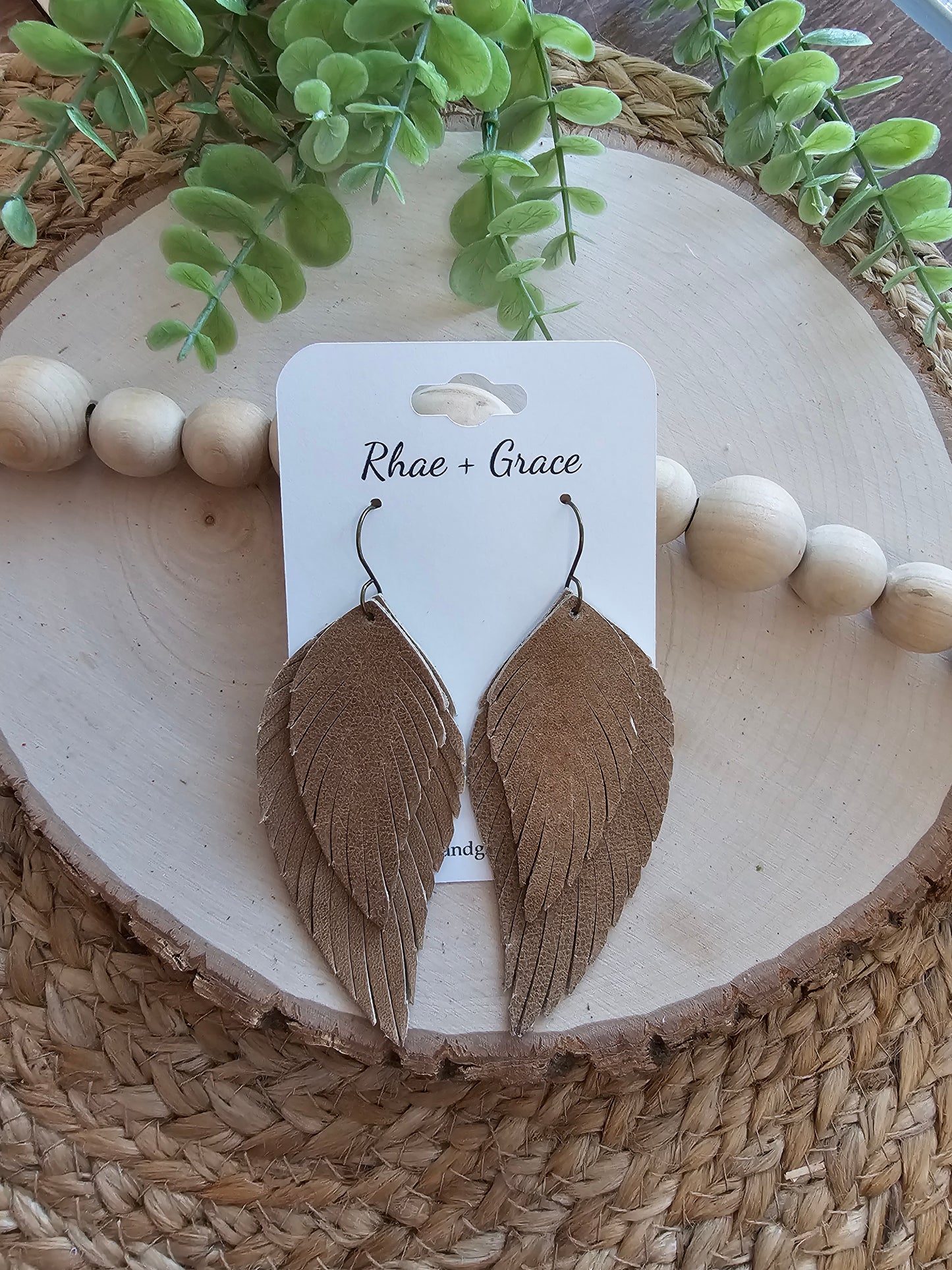 Camel Brown Boho Fringe Feather Earrings