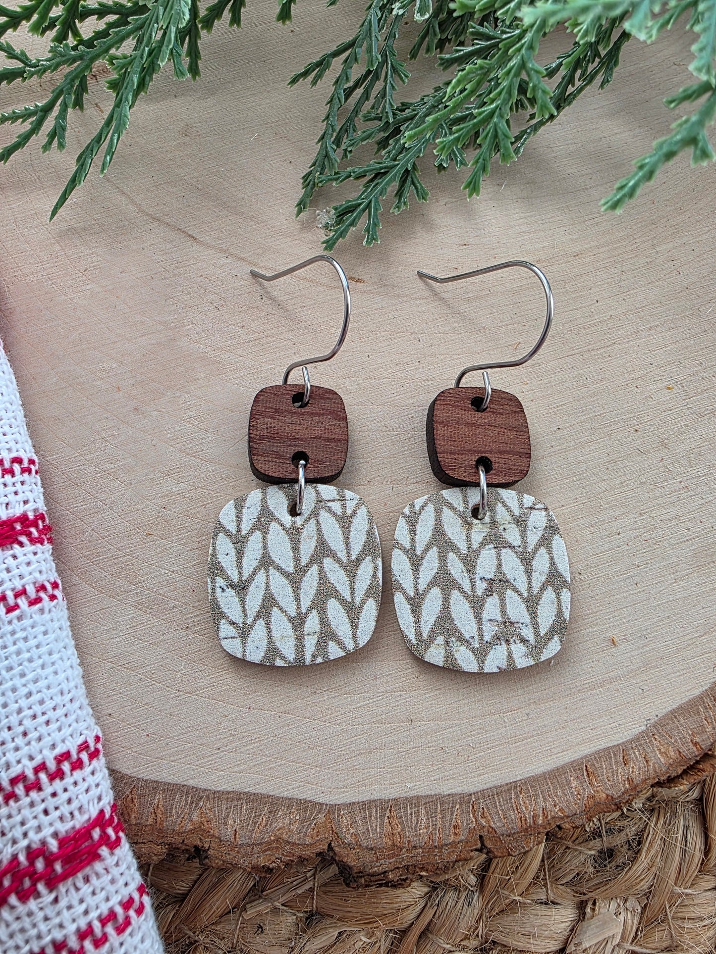 Neutral Knit Rounded Square Earrings