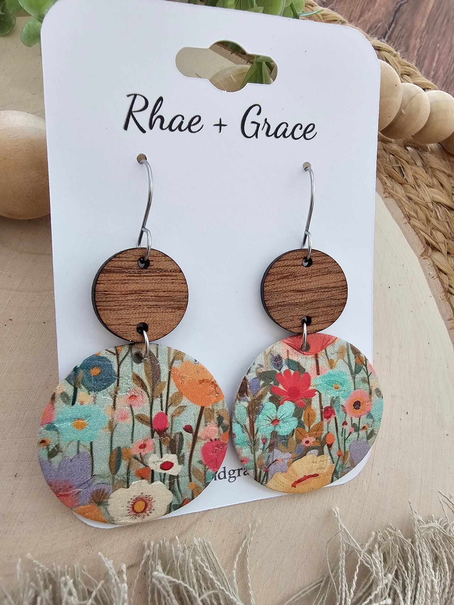 Colorful Wildflower Field Floral Circle Drop Earrings