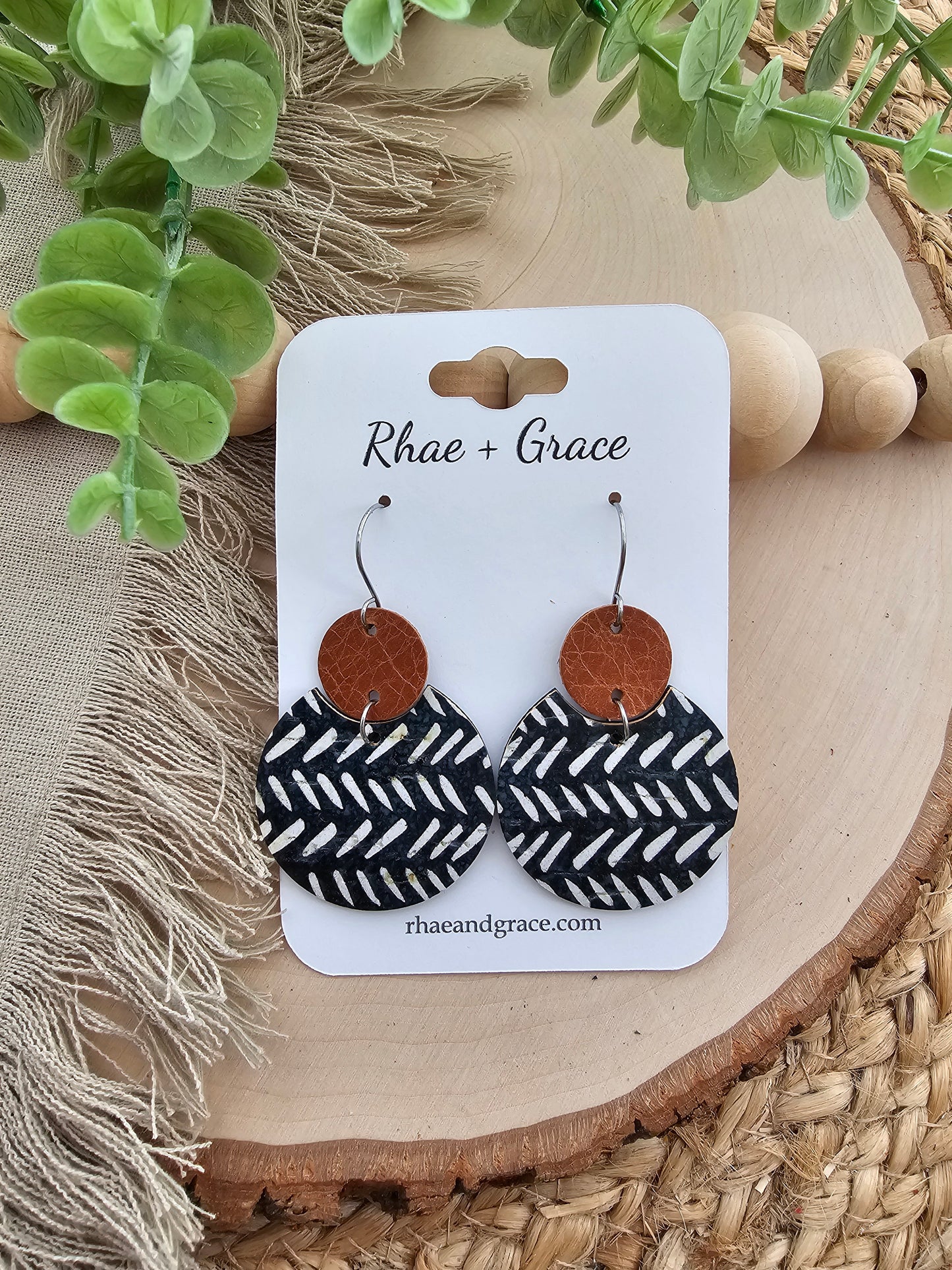 Black & White Broken Chevron Circle Earrings