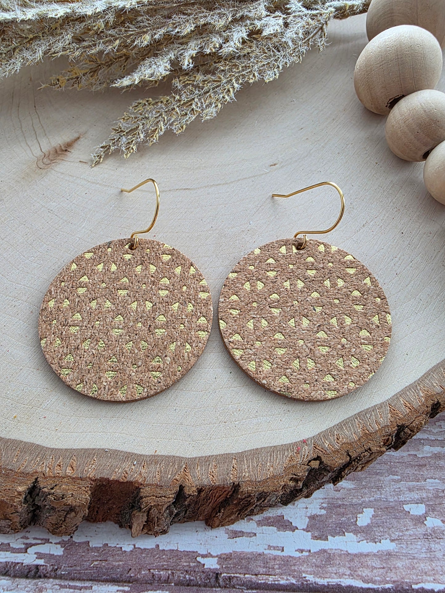 Gold & Cork Intricate Windowpane Circle Earrings