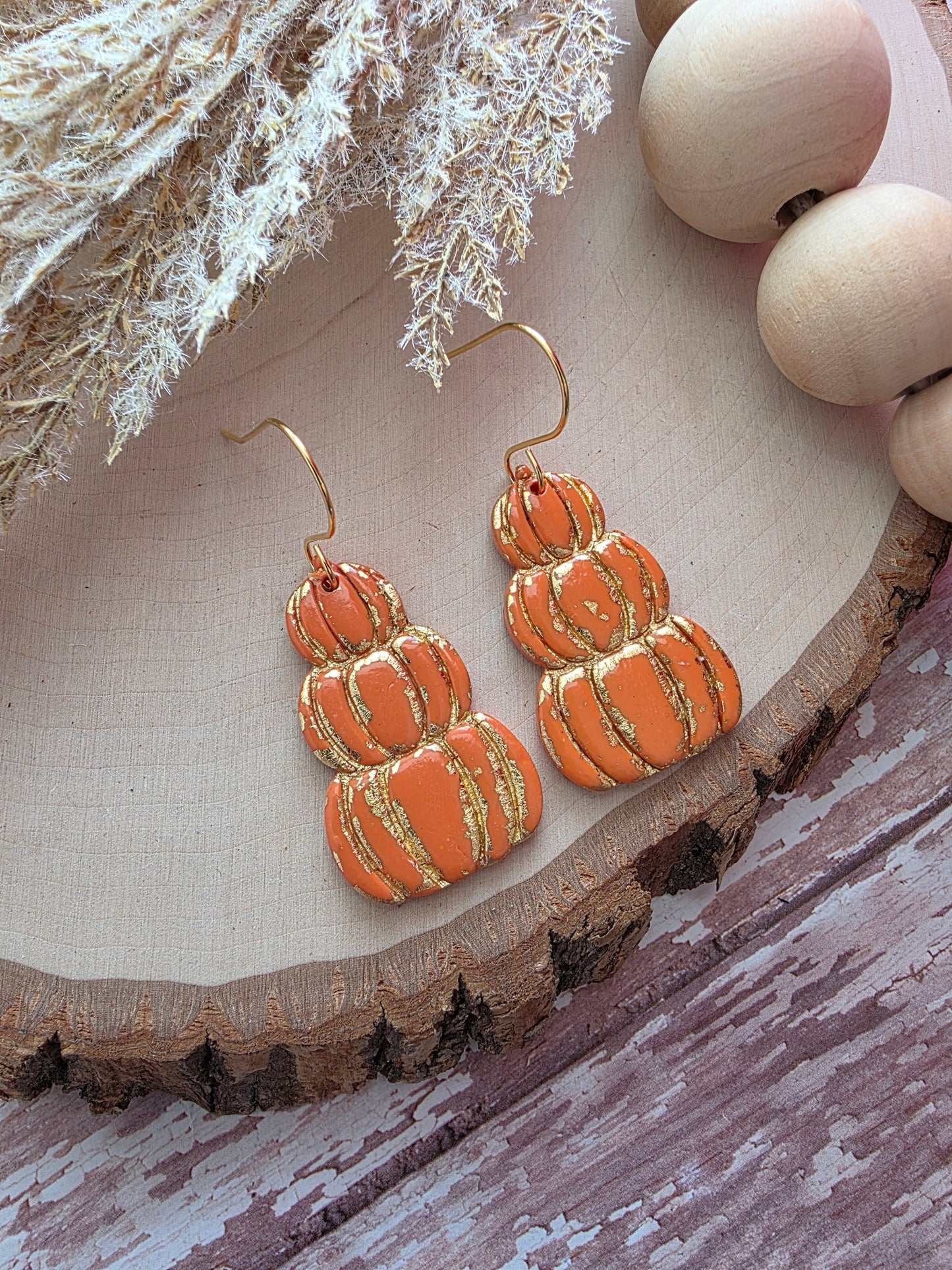Orange Stacked Pumpkin Earrings - Polymer Clay